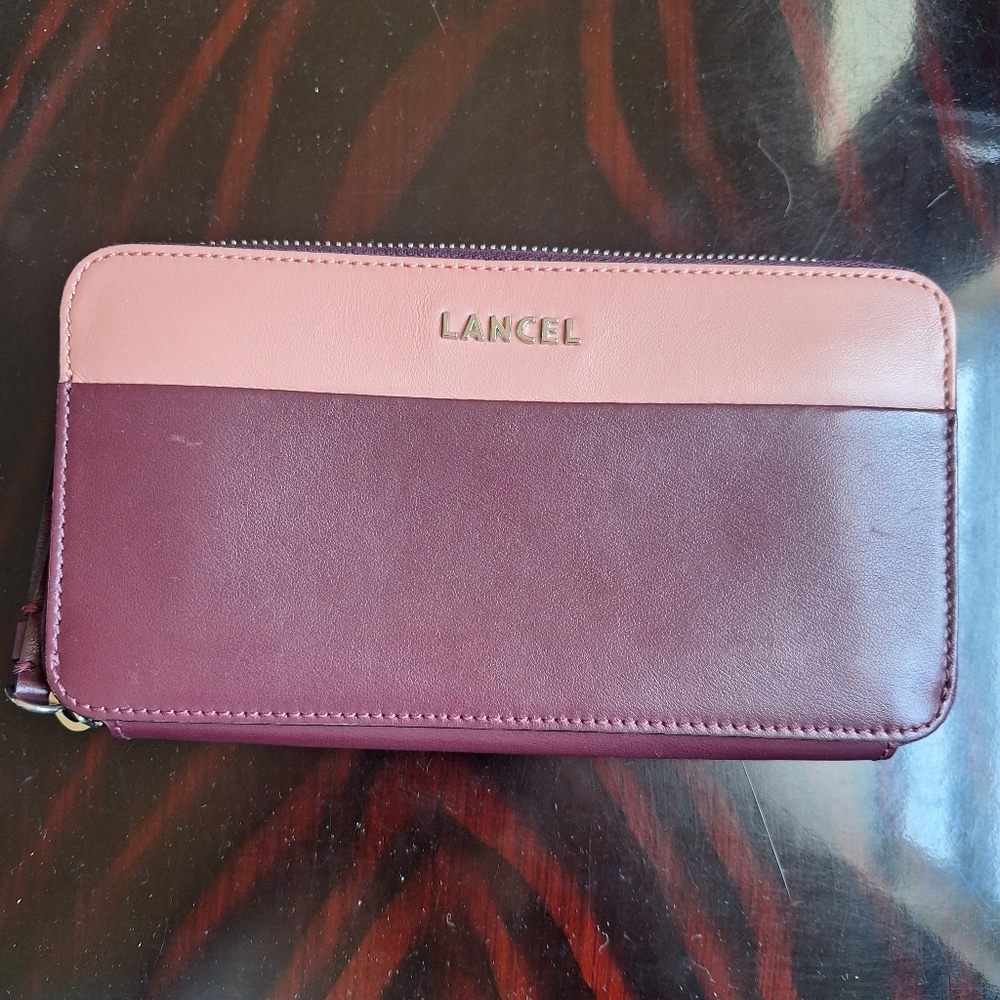Lancel Pink and Burgundy Leather Wallet